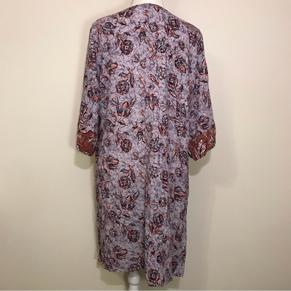 Maurices Floral Kimono Long Length Purple Brown Border Print Size 0X - Picture 11 of 15